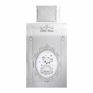 Set lenjerie pat 4 piese Lorelli Little Bear Grey, bumbac ranforce, 70 x 140 cm, 60 x 120 cm imagine