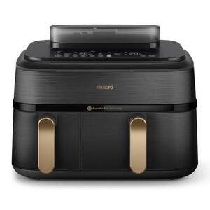 Friteuza dubla cu aer cald si abur Philips Airfryer Seria 5000 NA552/00, 9 l, 1.4 kg, 2750 W, 2 cosuri de gatit, Timer 60 minute, 12 programe, Control touch (Negru) imagine
