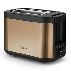 Prajitor de paine Tefal Coppertinto TT430G10, 850W, 7 trepte de rumenire, functie decongelare si covrigi perfect prajiti, inox (Negru/Maro) imagine