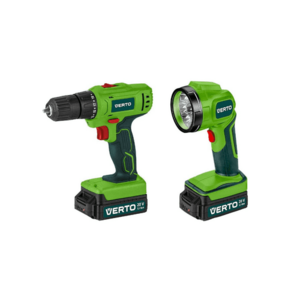 Set masina de gaurit si lanterna Verto 50G293, 20V, 2 x 1.5 Ah (Verde/Negru) imagine