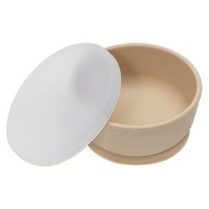 Bol din silicon cu ventuza si capac, AppeKids Bubble Beige imagine
