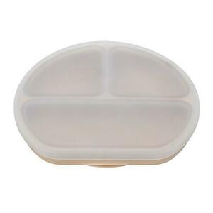 Farfurie din silicon cu ventuza si capac, AppeKids Bubble Beige imagine