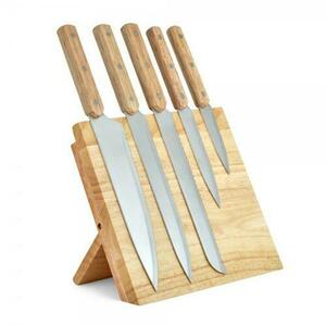 Set 5 cutite cu suport magnetic Livoo MEC136, lama inox, maner lemn (Bej) imagine