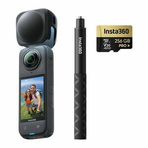 Camera video sport Insta360 X4 Explorer Combo, 8K, 72 MP/18 MP, 360°, Wi-Fi, Bluetooth, Giroscop 6 axe, 4 Microfoane, Active HDR, Timelapse (Negru) imagine