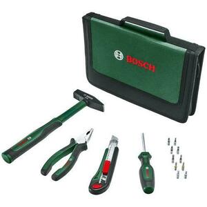 Set 14 scule de mana Bosch Easy Starter 1600A02BY3, cleste patent, ciocan ingineresc, cutter, surubelnita universala, 10 biti, geanta textil imagine