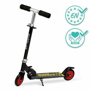 Trotineta copii QKIDS FLO Black, Rulmenti ABEC-9, Roti poliuretan 85A, Ghidon T-shape, Platforma anti-derapanta, Defender brake, Aluminiu imagine