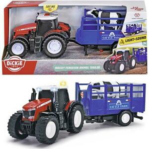 Tractor Massey Ferguson Dickie Toys, cu remorca pentru animale, cu lumini si sunete, 26 cm imagine