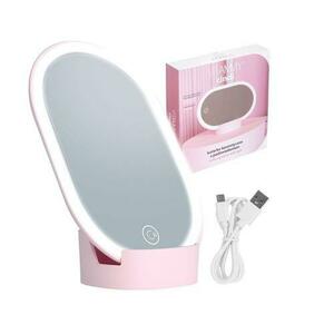 Oglinda cosmetica iluminata Vitammy Cindi, cu reglare in orice unghi, baza detasabila, cablu mini USB (Roz/Alb) imagine