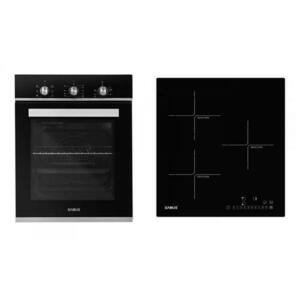 Pachet Samus-45-B16 Cuptor incorporabil Samus SC457GTBV, 43 L, 1900 W, 6 functii, Ventilator, Grill, Clasa energetica A, Timer mecanic + Plita incorporabila inductie Samus PSI-43BG1, 5800 W, 3 zone de gatit, Touch control (Negru/Inox) imagine