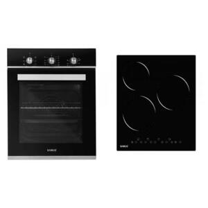 Pachet Samus 45-B18 Cuptor incorporabil Samus SC457GTBV, 43 L, 1900 W, 6 functii, Ventilator, Grill + Plita incorporabila vitroceramica Samus PSVE-43BG2, 4800 W, 3 zone de gatit (Negru/Inox) imagine