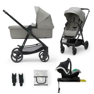 Carucior 4 în 1 KinderKraft Newly, 0 - 22kg, scoica auto Mink Prf cu baza Isofix inclusa, Gri imagine