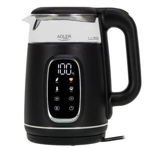 Fierbator de apa Adler AD 1305BS, 1.7 l, 2200 W, Afisaj LED, Baza pivotanta 360, Filtru calcar, 5 presetari (Negru/Argintiu) imagine