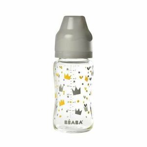 Biberon din sticla cu gat larg Beaba Crown, 240ml, Gri imagine