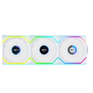 Set 3 ventilatoare Lian Li UNI FAN SL, aRGB, PWM, LCD, Reverse Blade, 120 mm (Alb) imagine