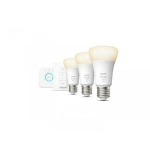 Pachet kit baza 3 becuri LED Philips Hue, Bluetooth, Zigbee, A60, E27, 9.5W (75W), 1055 lm, lumina alba calda (2700K) + Consola Hue Bridge + Intrerupator imagine