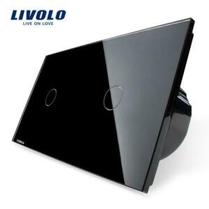 Intrerupator simplu + simplu cu touch Livolo din sticla (Negru) imagine