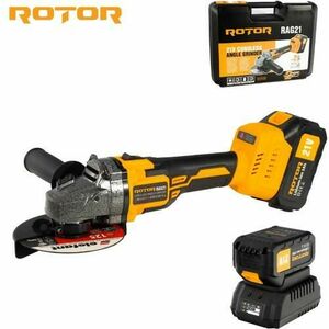 Polizor unghiular pe acumulator Rotor RAG21 21 V, 3 Ah, 820 W, 8500 Rpm (Galben/Negru) imagine