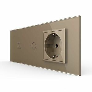 Intrerupator Simplu + Simplu + Priza LIVOLO cu Rama Din Sticla, Standard Italian, 6M (Auriu) imagine