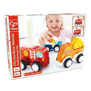 Set 3 masinute Hape Pull-Back - Politie, pompieri, constructor imagine