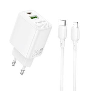 Incarcator Retea Cu Cablu Lightning Borofone BN27 Fuente, 20W, 3A, 1 x USB-A - 1 x USB-C, Alb imagine