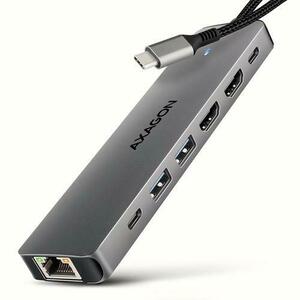 Hub USB-C 7in1 Axagon HMC-7HX2, 2 x USB-A, 2 x HDMI, RJ-45, USB Type-C, PD 100W (Argintiu) imagine