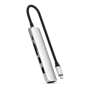 HUB USB Satechi Slim 6-in-1 ST-P6SS, USB-C PD 100 W, HDMI 4K, USB-A 3.2, USB-A 2.0, USB Type-C, Gigabit Ethernet (Argintiu) imagine