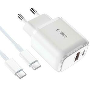 Incarcator Retea Cu Cablu USB-C Tech-Protect C20W, 20W, 3A, 1 x USB-A - 1 x USB-C, Alb imagine