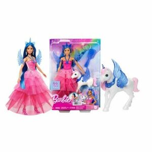 Papusa Barbie, Mattle, Model unicorn cu aripi, rochie roz ombre, set cu accesorii, +3ani imagine