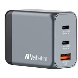 Incarcator retea Verbatim GNC-65, 65 W, 2x USB Type-C, 1x USB-A EU/UK/US (Negru/Gri) imagine