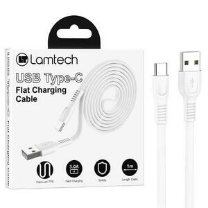 Cablu Date si Incarcare Lamtech, USB la Type-C, Plat, 3A, 1m, Alb imagine