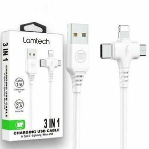 Cablu Date si Incarcare Lamtech 3in1 USB la Type-C/Lightning/Micro USB 2A 1m, Alb imagine
