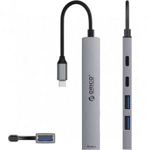 Hub USB Orico YSB4-U2, 1 x USB-A 3.0, 2 x USB-A 2.0, 2 x USB-C (Gri) imagine