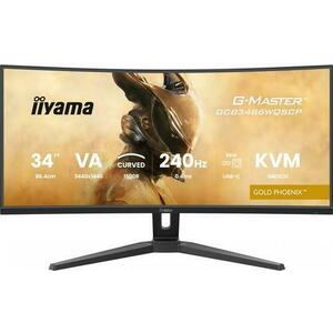 Monitor Gamin VA LED Iiyama 34inch GCB3486WQSCP-B1, WQHD (3440 x 1440), HDMI, DisplayPort, Ecran curbat, Boxe, 240 Hz, 0.4 ms (Negru) imagine