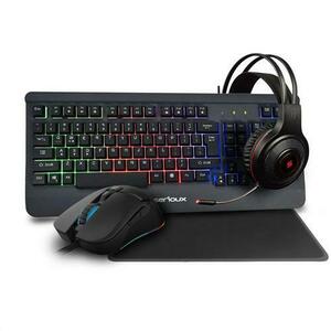 Kit Gaming Serioux Kayel 4 in 1, Tastatura de gaming, 104 taste, 19 taste Anti-ghosting , design slim, iluminare rainbow, structura metalica gri, taste negre + design cu palm rest, cablu USB 1.5M PVC, plug and play; Mouse gaming, senzor Sunplus 199, 800- imagine