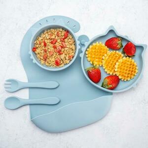 Set Diversificare AppeKids Kitty Aqua Blue, 100% Silicon, 6 luni+ imagine