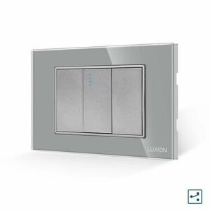 Intrerupator Simplu Cap Scara Mecanic 1M si 2 Taste False LUXION cu Rama din Sticla, Standard Italian, 3M (Gri) imagine