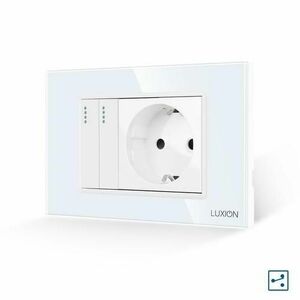 Intrerupator Dublu Cap Scara + Priza cu Rama din Sticla LUXION, Standard Italian, 3M (Alb) imagine