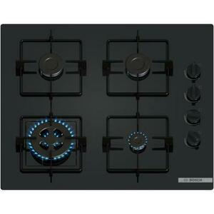 Plita incorporabila Bosch POH6B6K30, Gaz, 4 arzatoare, Arzator Wok, Gratar otel, 60 cm, Sticla (Negru) imagine