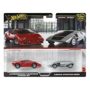 Set doua masinute metalice Hot Wheels Lamborghini Countach lp5000 QV si Lancia Stratos Zero (Rosu/Gri) imagine