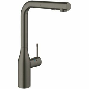 Baterie bucatarie Grohe, Essence, monocomanda, pipa inalta, tip L, dus extractabil, 2 functii, pivotanta, limitator, mat, brushed hard graphite imagine