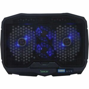 Stand gaming pentru laptop 17, sita metal, 2xfan 12.5cm, 2xfan 7cm cu led albastru, Negru imagine