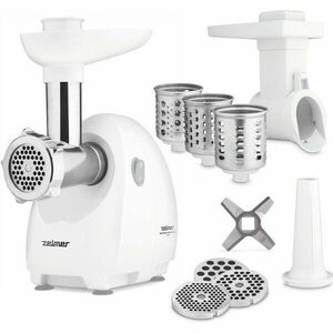 Masina de tocat carne Zelmer ZMM4048B, 1900 W, 2, 5 kg capacitate de tocare pe minut, functionare silentioasa, 3 discuri din otel inoxidabil, capat pentru razuire cu set de 3 accesorii, accesoriu pentru preparare carnati imagine