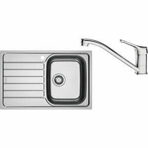 Pachet chiuveta bucatarie inox Franke SKX 611-78/50 ST, dreptunghiulara, 1 cuva si picurator pe partea stanga, 78x50x15 cm, adancime cuva 15 cm + Baterie Basic Crom, rotatie pipa 360°, discuri ceramice, furtunuri flexibile inox, Inox lucios imagine
