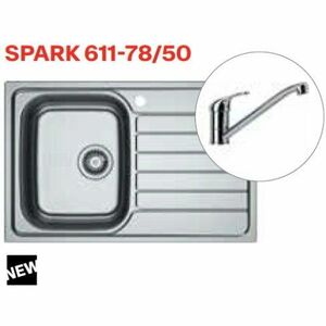 Pachet chiuveta bucatarie inox Franke SKL 611-78/50 ST, dreptunghiulara, 1 cuva si picurator pe partea stanga, 78x50x15 cm, adancime cuva 15 cm + Baterie Basic Crom, rotatie pipa 360°, discuri ceramice, furtunuri flexibile inox, Inox dekor imagine