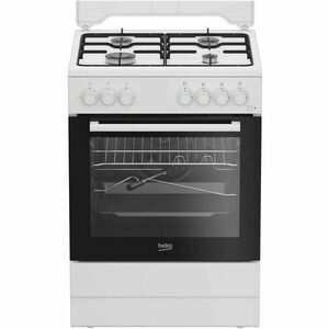 Aragaz Beko FSST62110DW, Mixt, 4 arzatoare cu eficienta ridicata, Aprindere electrica, Grill, Rotisor, Clasa A, 60 cm, Alb imagine