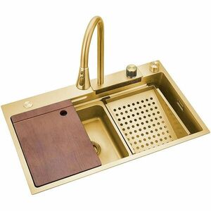 Chiuveta bucatarie handmade SanDonna HD6850, 680x500 mm, Auriu imagine