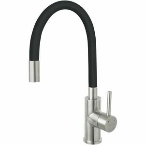 Baterie bucatarie Ferro Zumba BZA4BSS, pipa flexibila, cartus ceramic, corp inox, pipa neagra imagine