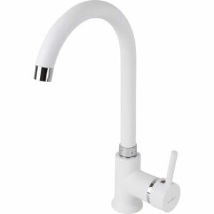Baterie bucatarie SanDonna F 7073, cu aerator, cartus ceramic, Alama, Alb imagine