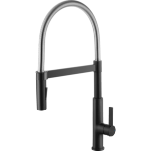 Baterie inalta pentru bucatarie IdroBric Austin, tip lebada, monocomanda, pipa flexibila/orientabila, cartus ceramic, Negru mat + Crom imagine