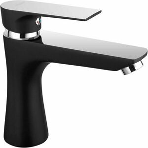 Baterie lavoar Ferro Square, cu ventil, cartus ceramic, aerator, Negru/Crom imagine